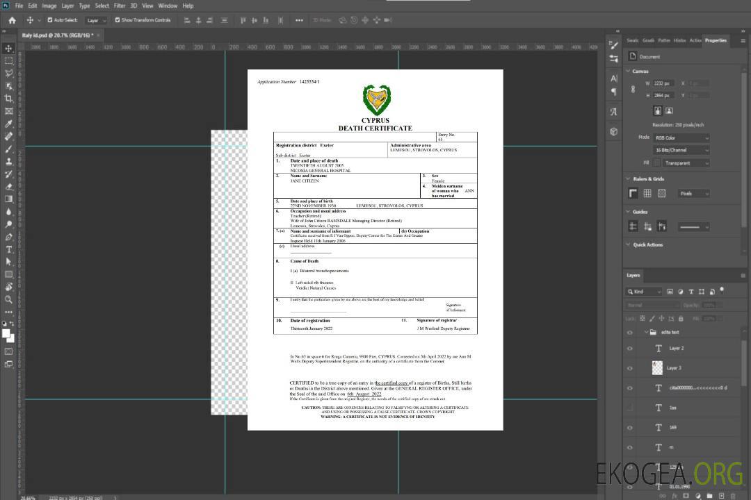 Certificat de décès de l'état civil de Chypre Modèle Word et PDF template